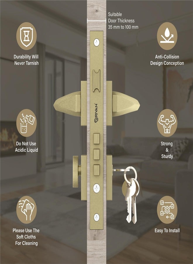 GRIVAN Heavy-Duty Brass Mortise Door Lock Set | Main Door Lock for Home/Office/Bedroom with 2 Years Warranty (Antique Finish) - Image 3